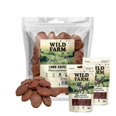 WILD FARM Lammchips 500g Hundeleckerli & WILD FARM Kaninchenstreifen 2x80g Hundeleckerli