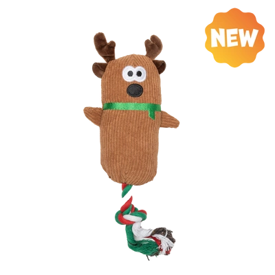 UNIQ PETS Plüschtier für Hunde mit Quietschfunktion, Rentier-Zerrspielzeug mit Quietscher, 40 cm