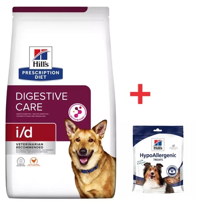 Hill's PD Verschreibungspflichtige Diät für Hunde i/d 12kg + HILLS Hypoallergene Hundeleckerli 220g FREE