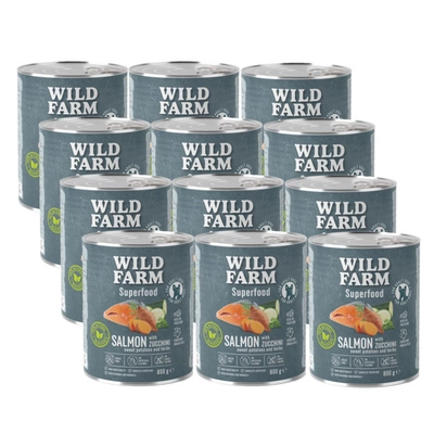 WILD FARM Superfood Lachs (Lachs mit Zucchini, Süßkartoffeln und Kräutern) 12x800g getreidefreies Hundefutter