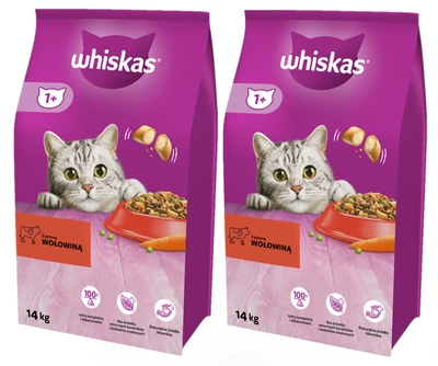 WHISKAS Katzentrockenfutter 1+ mit Rindfleisch 2x14kg - 3% Rabatt auf ein Paket