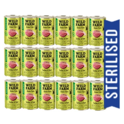 WILD FARM Premium Grain Free Truthahn und Kalbfleisch 18x400g - getreidefreies Futter für sterilisierte Katzen