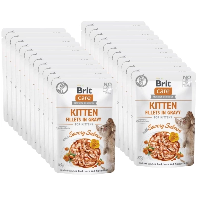 BRIT CARE Cat Kitten Fillets in Bratensoße mit herzhaftem Lachs, angereichert mit Sanddorn und Kapuzinerkresse 24x85g