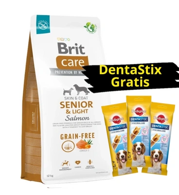 BRIT CARE Hund getreidefrei Senior & Light Lachs 12kg + 3x DentaStix GRATIS!