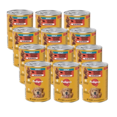 Pedigree Nassfutter für ausgewachsene Hunde mit Rindfleisch-Gelee Dose 12X400g -3% RABATT AUF DAS SET