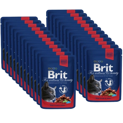 Brit Premium Cat für ausgewachsene Katzen mit Rindfleisch und Erbsen 24x100g