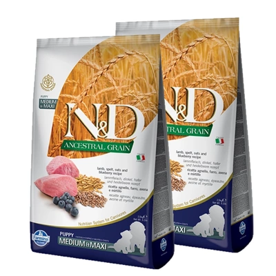 Farmina N&D Ancestral Grain Canine Puppy Medium&Maxi Lamb&Blueberry 2x12kg
