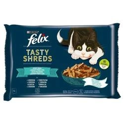 FELIX Tasty Shreds Katzennassfutter mit Lachs und Thunfisch in Sauce 4x80g