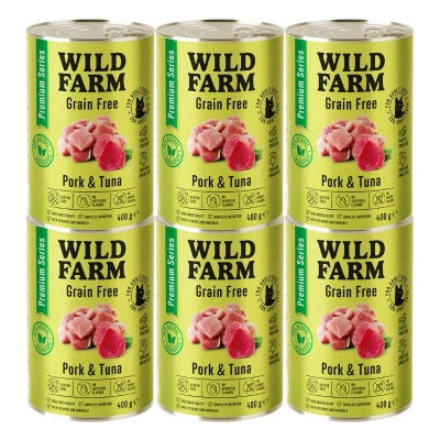 WILD FARM Premium Grain Free Schweinefleisch und Thunfisch 6x400g - getreidefreies Katzenfutter