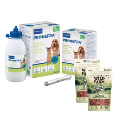 Virbac Pronefra 180ml & WILD FARM Lammsterne mit Taurin 2x50g Katzenleckerli