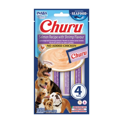 INABA Dog Churu (Fischbasis) Lachs, Garnelen 4x14g (56g)