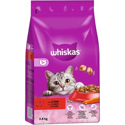 WHISKAS Adult 3,8 kg – Alleinfuttermittel für ausgewachsene Katzen, mit leckerem Rindfleisch