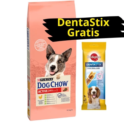 Purina Dog Chow Active Adult mit Huhn 14kg + DentaStix GRATIS!