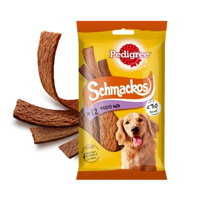 Pedigree Schmackos Multi Mix Snack für ausgewachsene Hunde aller Rassen mit Rind, Huhn & Lamm 36g