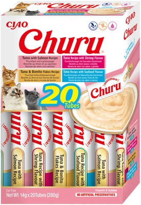 INABA Churu für Katzen – mit Meeresfrüchten mischen (20 x 14 g)