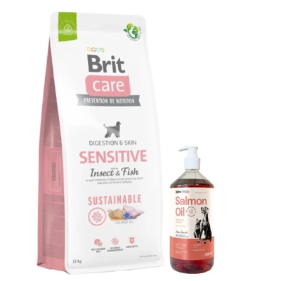 BRIT CARE Nachhaltig Sensitiv Insekt & Fisch 12kg & Lab-v Lachsöl 1000 ml
