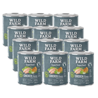 WILD FARM Superfood Huhn (Huhn mit Kürbis, Apfel und Kräutern) 12x800g getreidefreies Hundefutter
