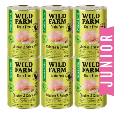 WILD FARM Premium Grain Free Chicken and Salmon Junior 6x400g - getreidefreies Futter für Kätzchen