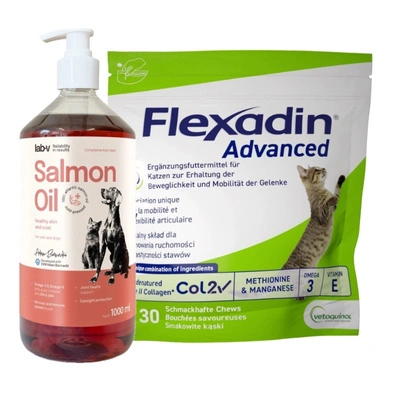 VETOQUINOL Flexadin Advanced Cat 30 Kapseln + Lab-V Lachsöl 100% für Hunde und Katzen 1000 ml