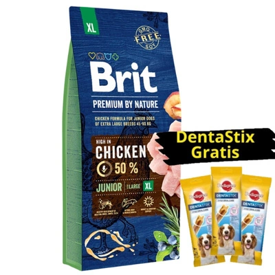 Brit Premium By Nature Junior XL mit Huhn 15kg + 3x DentaStix GRATIS!