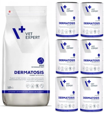 VETEXPERT Dermatose Kaninchen&Kartoffel 12kg + Dermatose 6x400g