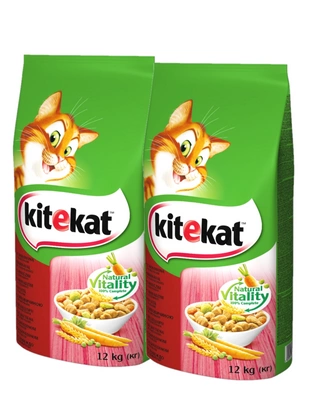 KITEKAT Katzentrockenfutter mit Rindfleisch und Gemüse 2x12kg
