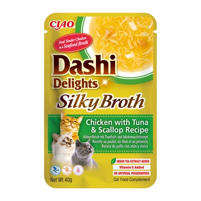 INABA Dashi Delights Silky Broth Chicken with Tuna & Scallop Recipe 40g