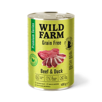 WILD FARM Premium Grain Free Rind und Ente 400g - getreidefreies Katzenfutter