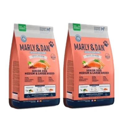 Marly & Dan Senior Hundefutter für mittelgroße und große Rassen mit frischem Lachs, ganzheitlich und hypoallergen, 2x12 kg Trockenfutter