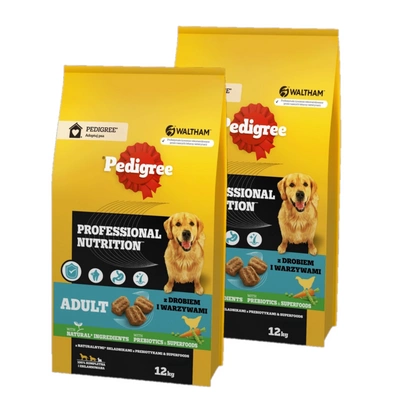 PEDIGREE® Adult Professional Nutrition 2x12kg mit Geflügel und Gemüse - Trockenvollnahrung für ausgewachsene Hunde großer und mittlerer Rassen