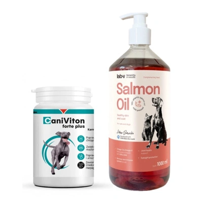 Vetoquinol Caniviton Forte Plus 90 Stück + Lab-V Lachsöl 100% für Hunde und Katzen 1000 ml