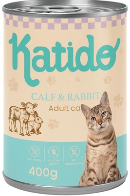 Katido Nassfutter für Katzen, Kalbfleisch mit Kaninchen, 400 g