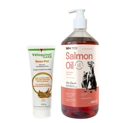 Vetoquinol Bezo-Pet 120g + Lab-V Lachsöl 100% für Hunde und Katzen 1000 ml