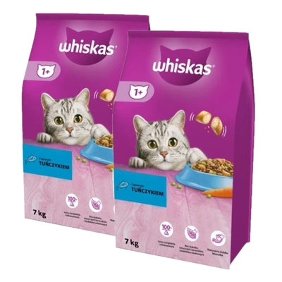WHISKAS Adult 2x7 kg - Trockenfutter für ausgewachsene Katzen, mit leckerem Thunfisch