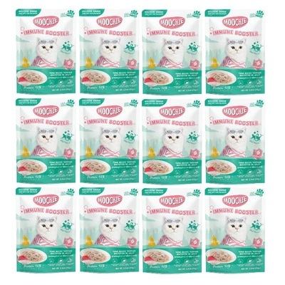 MOOCHIE Immune Booster Thunfisch-Rezeptur Topping Weißfisch in Gelee (Immune Booster – Stärkt das Immunsystem) 12x70 g