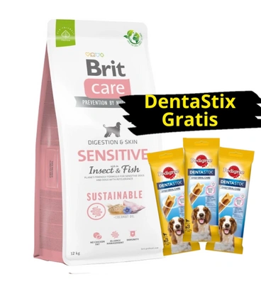BRIT CARE Nachhaltig Sensitiv Insekt & Fisch 12kg + 3x DentaStix GRATIS!