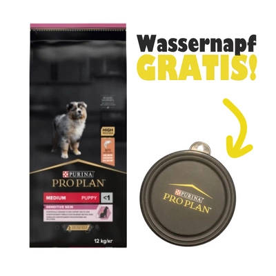 PRO PLAN Sensitive Skin Welpenfutter reich an Lachs 12kg + Wassernapf GRATIS!