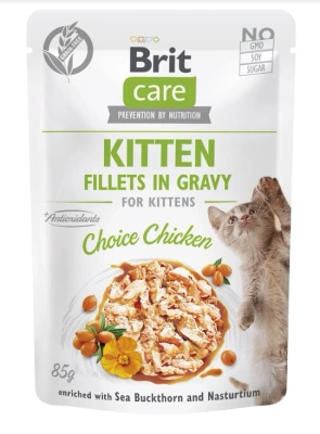 BRIT CARE Cat Kitten Fillets in Bratensoße Choice Chicken Enriched with Sanddorn and Nasturtium 85g