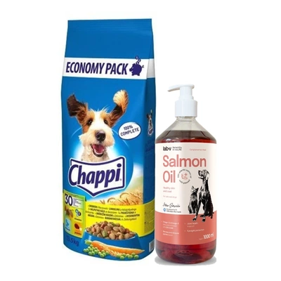 Chappi Hundetrockenfutter mit Geflügel und Gemüse 13,5kg + Lab-V Lachsöl 100% 1000 ml