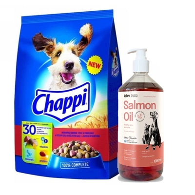 Chappi Hundetrockenfutter mit Rindfleisch, Geflügel und Gemüse  9kg + Lab-V Lachsöl 100% 1000 ml