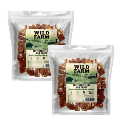WILD FARM Kaninchen- und Kabeljau-Würfel, weiche 2x500g Hundeleckerli