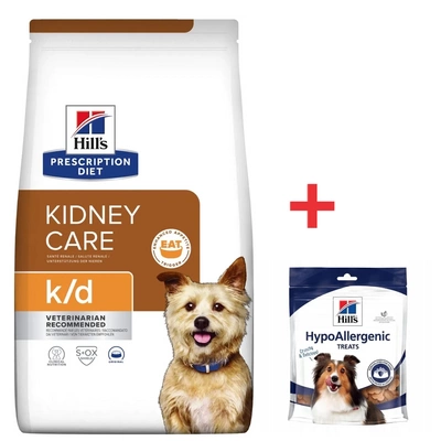 Hill's PD Prescription Diet Canine k/d 12kg + HILLS Hypoallergene Hundeleckerli 220g FREE