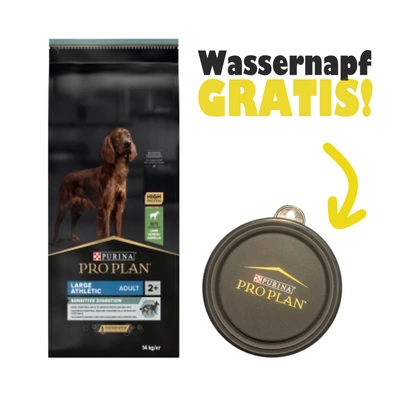 PRO PLAN Sensitive Digestion Large Athletic Adult Hundefutter reich an Lammfleisch 14kg + Wassernapf GRATIS!