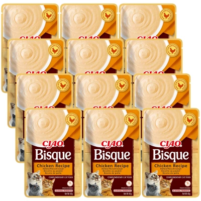 INABA Cat Ciao Bisque – Ergänzungsfuttermittel für Katzen mit Hühnergeschmack, 12 x 40 g