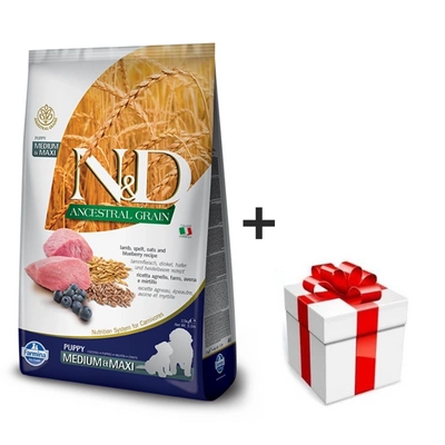 Farmina N&D Ancestral Grain Canine Puppy Medium&Maxi Lamb&Blueberry 12kg + Überraschung für den Hund