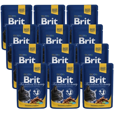 Brit Premium Cat für ausgewachsene Katzen mit Huhn und Pute 12x100g