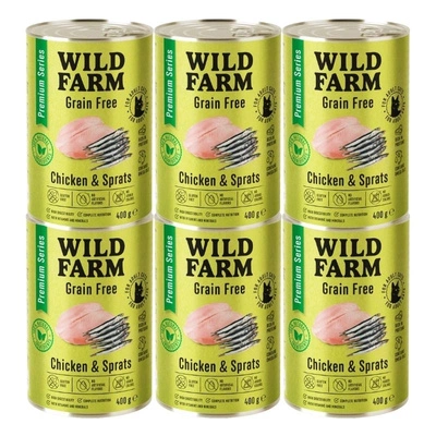 WILD FARM Premium Grain Free Huhn und Sprotten 6x400g - getreidefreies Katzenfutter