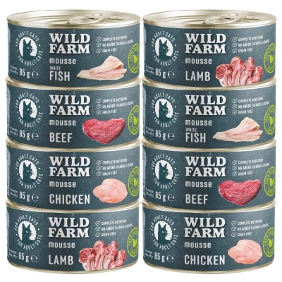 WILD FARM Mousse Geschmacksmix 8x85g - getreidefreie Mousse für Katzen