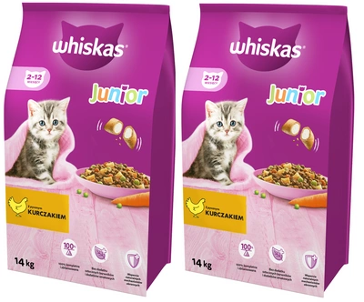 WHISKAS Katzentrockenfutter Junior mit Huhn 2x14kg - 3% Rabatt auf ein Paket