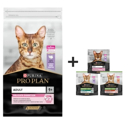 PRO PLAN Delicate Digestion Truthahn-reiches Katzenfutter 10kg + Katzenfutter 400g (wird nach dem Zufallsprinzip zugeteilt)